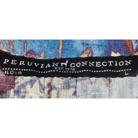 EUC Peruvian Connection Women Linen Trapani Tunic L Blue Floral Boho Artisan - Picture 3 of 14